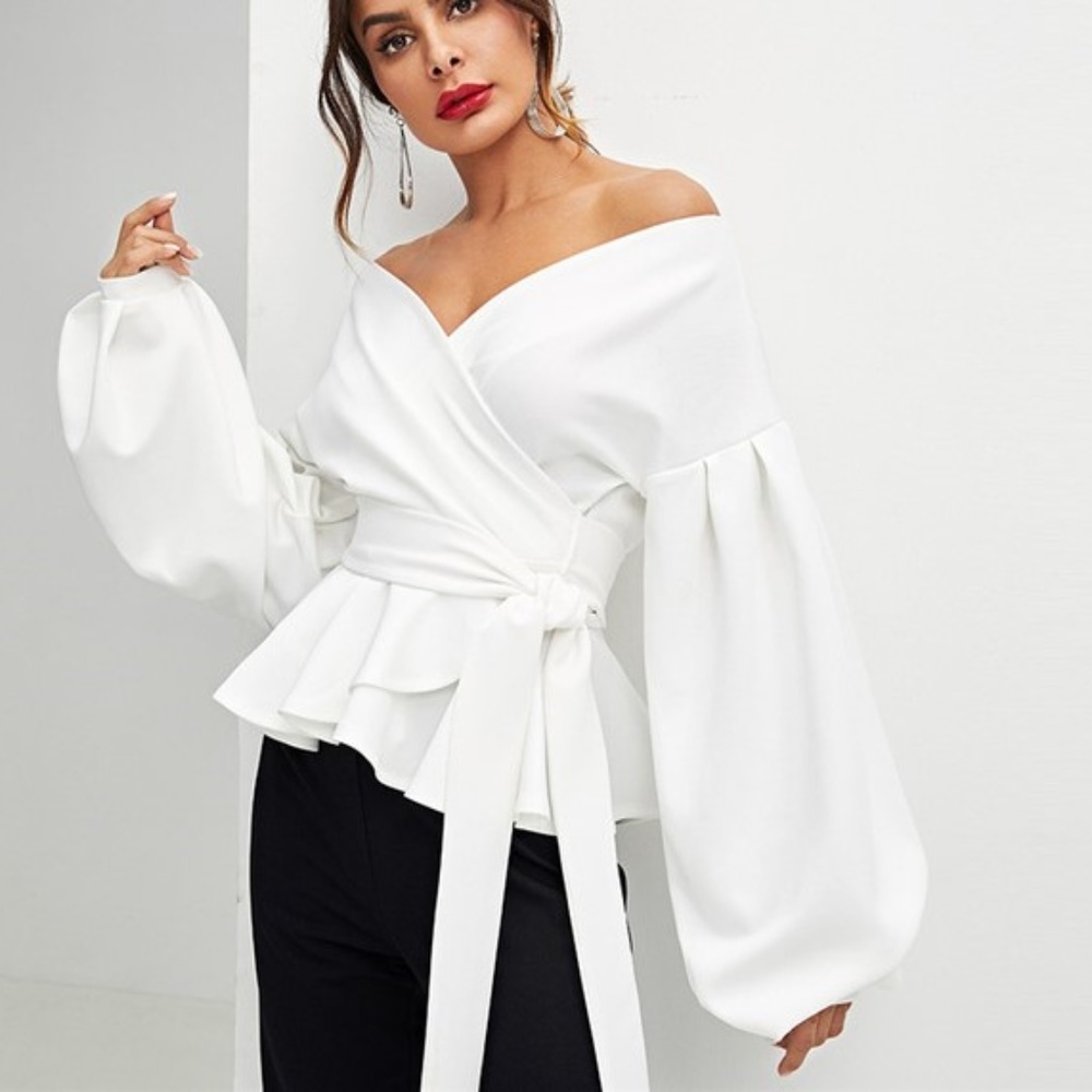 White Office Lady lantern Sleeve Blouse